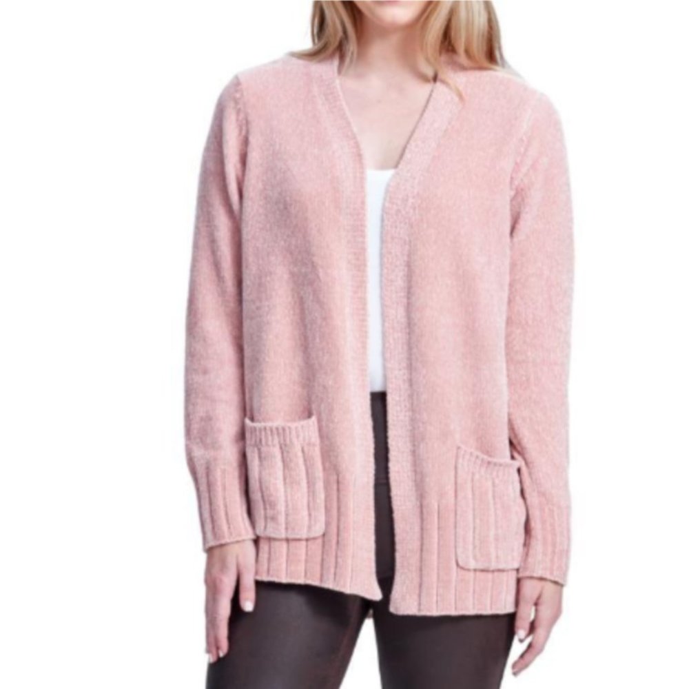 7 For All Mankind Seven Soft Teddy Chenille Open Cardigan Pale Mauve - Picture 2 of 12